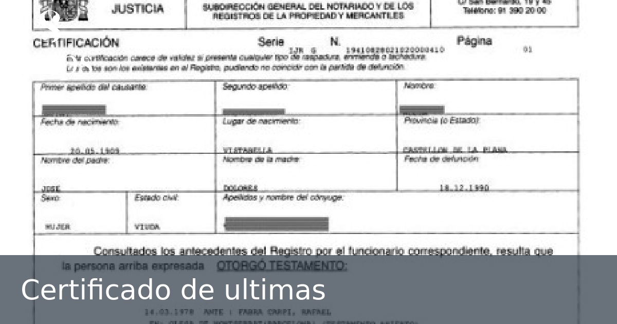 Certificado de ultimas
