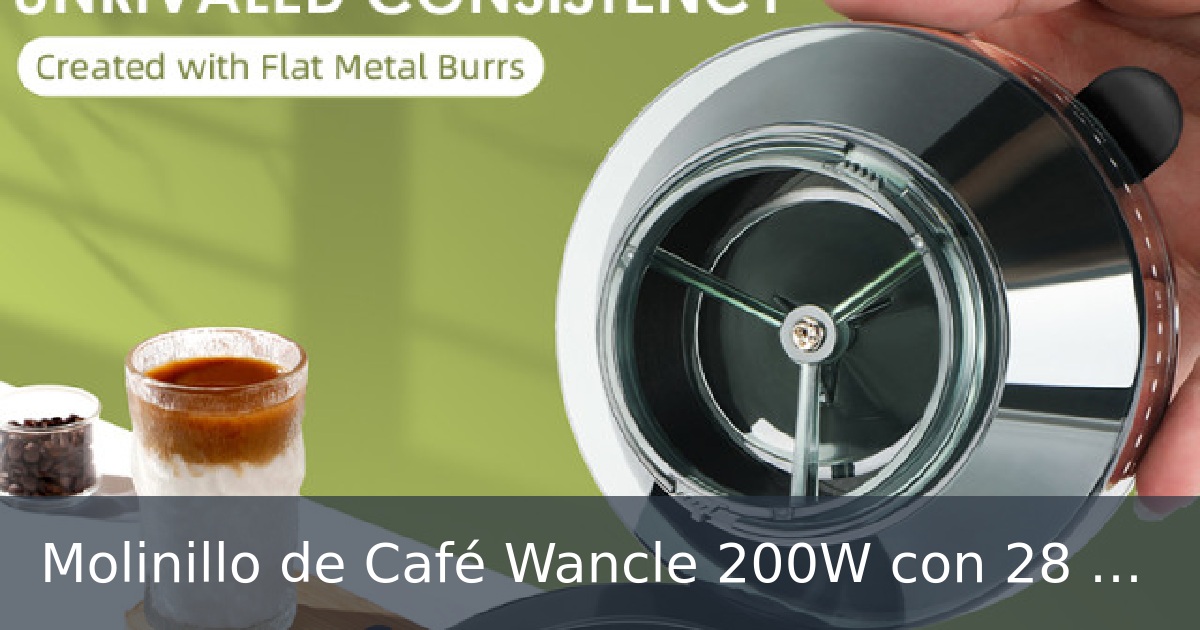 Molinillo de Café Wancle 200W con 28 Ajustes de Molienda, Protección contra Sobrecalentamiento, Capacidad de 2 a 12 Tazas, Diseño Compacto para un Almacenamiento Fácil, Acero Inoxidable